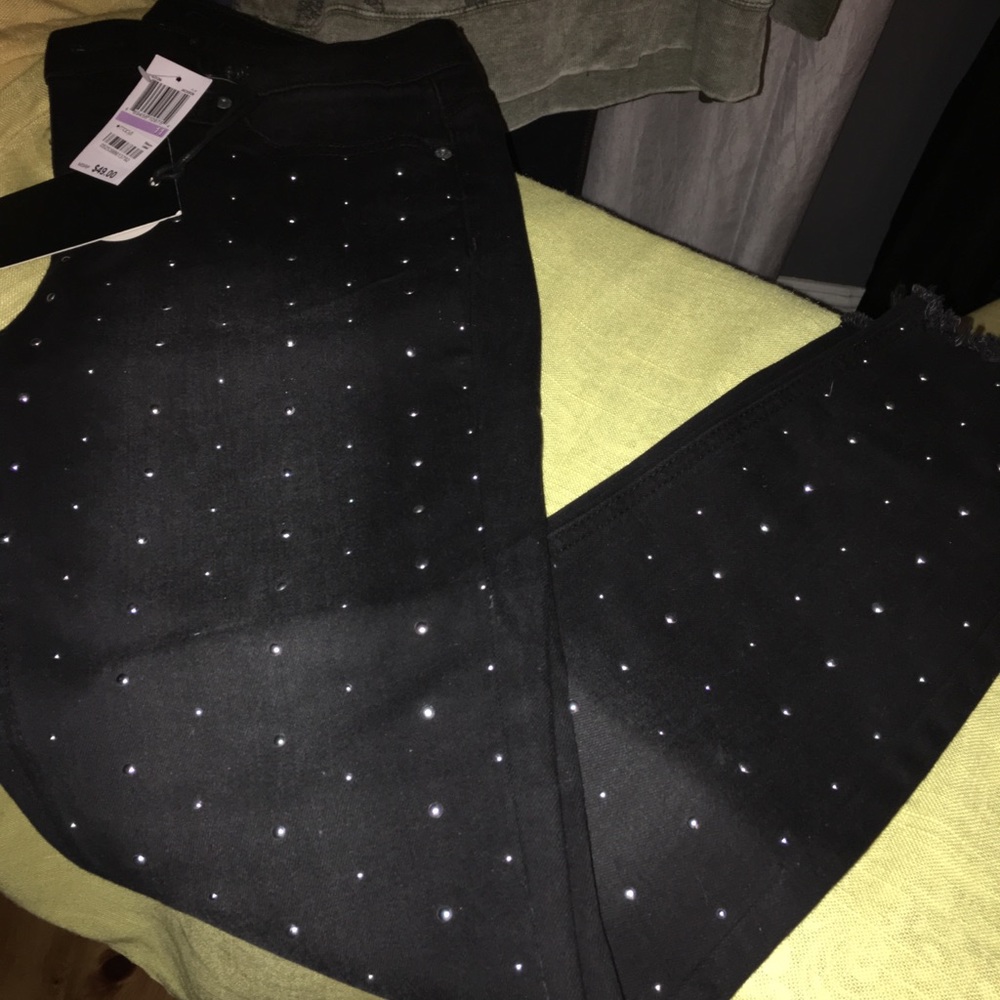Black jeans with gold bling dots
